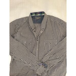 Ted Baker Size 7 Gray plaid Long Sleeved Button Down Shirt EUC
